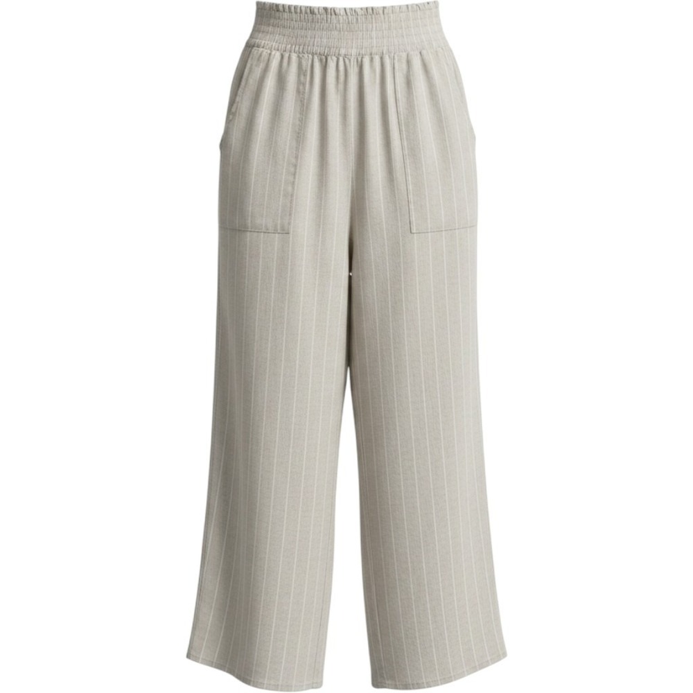 Kittenish x Flag & Anthem Beige Pinstripe‎ Wide Leg Linen Blend Smocked Pants  M